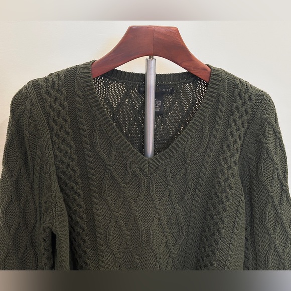Preswick & Moore V Neck Sweater Cable Knit Pullover Womens PXL Dark Green - Picture 1 of 11